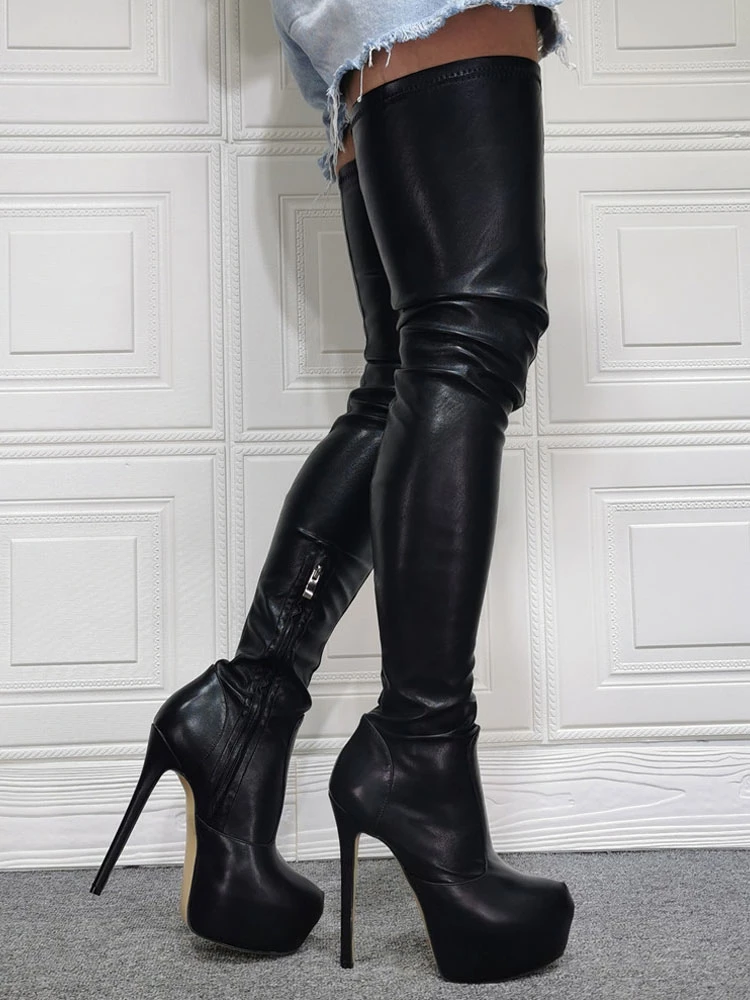 Black Sexy Boots Women Platform Stiletto Heel Thigh High Boots Plus Size Over The Knee Boots 4 Black Sexy Boots Women Platform Stiletto Heel Thigh High Boots Plus Size Over The Knee Boots - Image 4
