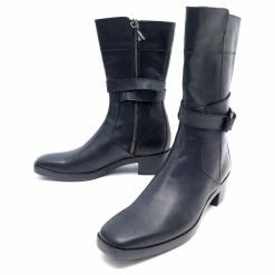 BALENCIAGA BOOTS SHOES WITH STRAPS 37 BLACK LEATHER FLAT LEATHER BOOTS