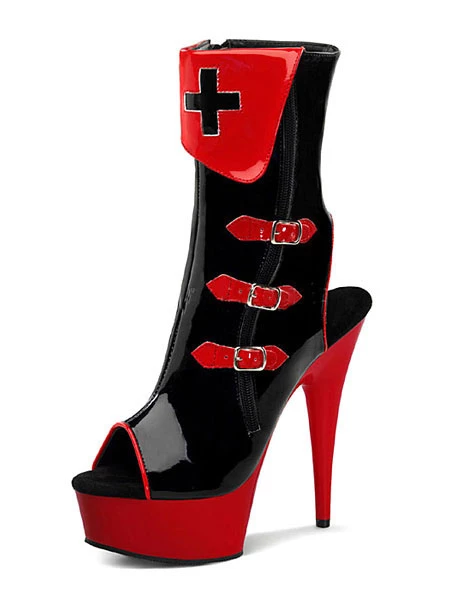 Black Sexy Boots Women Peep Toe Buckle Detail Slingbacks High Heel Booties Nurse Cosplay Booties 1 Black Sexy Boots Women Peep Toe Buckle Detail Slingbacks High Heel Booties Nurse Cosplay Booties