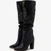 Women Boots Black Chunky Heel Pointed Toe Martin Boots Knee High Boots