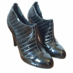 CHANEL Ankle Boots T.eu 37.5 Patent Leather Black