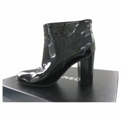 CHANEL Patent Leather Boots Black