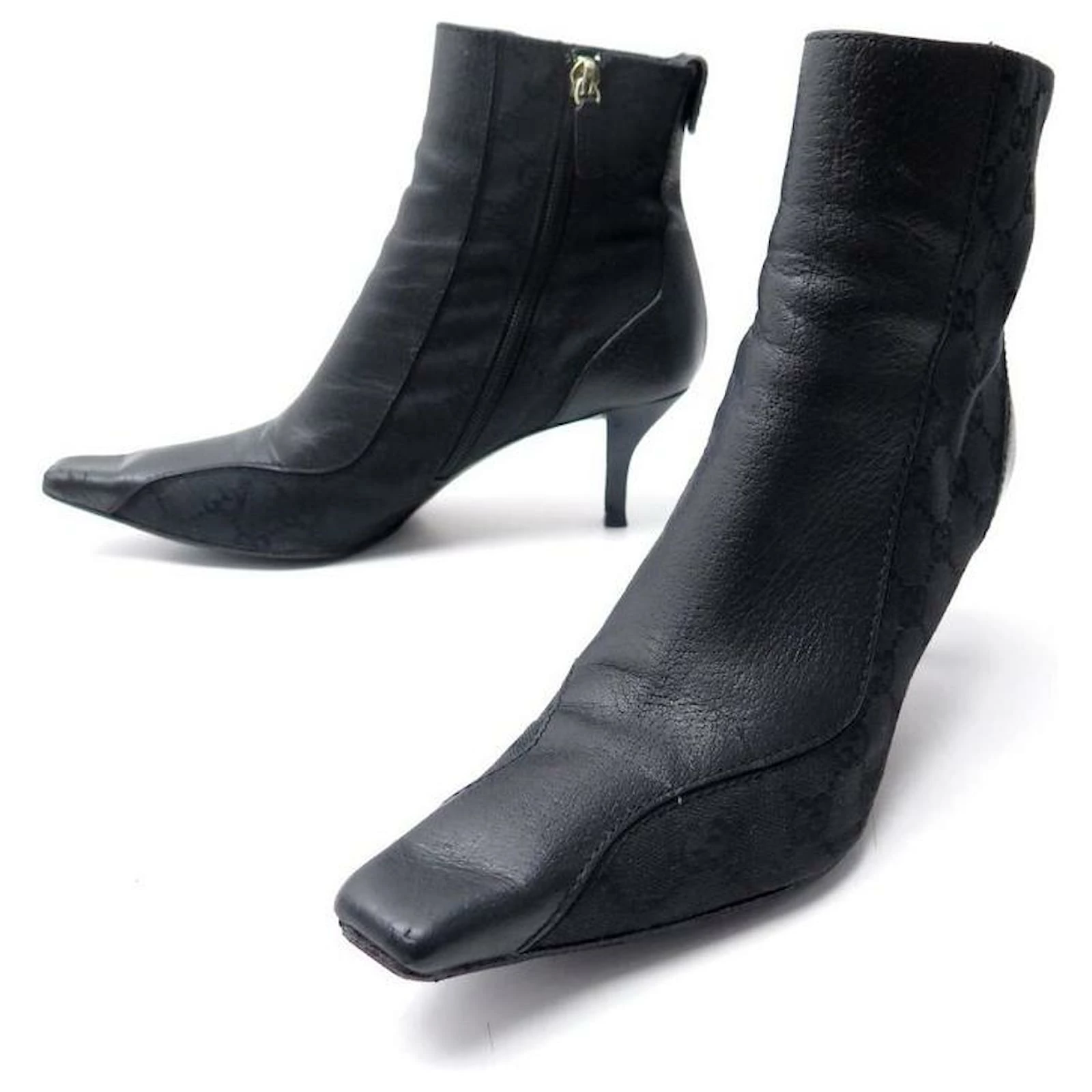 GUCCI SHOES MONOGRAM GG ANKLE BOOTS 133108 38 IT 39 EN LEATHER CANVAS SHOES Black 1 GUCCI SHOES MONOGRAM GG ANKLE BOOTS 133108 38 IT 39 EN LEATHER CANVAS SHOES Black