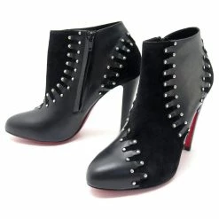 NEW CHRISTIAN LOUBOUTIN VOLVOTICO SHOES 100 40 LEATHER ANKLE BOOTS Black
