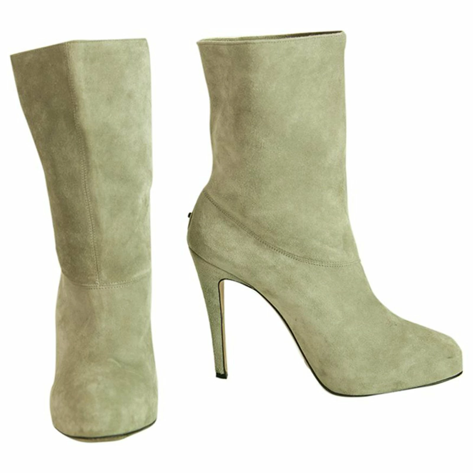 Brian Atwood Gray Suede Leather Pull On Calf Booties Boots Heels Shoes Size 37 Grey 1 Brian Atwood Gray Suede Leather Pull On Calf Booties Boots Heels Shoes Size 37 Grey