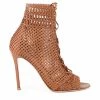 Gianvito Rossi Tan Leather Woven Peep-Toe Ankle Boots Brown Beige