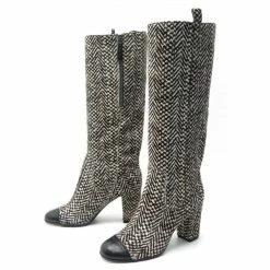 NEW CHANEL G SHOES26922 37.5 CAVALIERES BOOTS WITH POULAIN LEATHER HEELS Brown