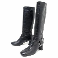 SHOES BOOTS PRADA CAVALIERE 37.5 38.5 FR DISTRESSED EFFECT LEATHER BOOTS Brown