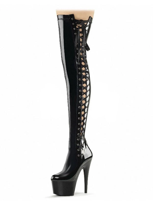 Black Sexy Shoes Women Platform Almond Lace Up High Heel Over The Knee Boots 3 Black Sexy Shoes Women Platform Almond Lace Up High Heel Over The Knee Boots - Image 3