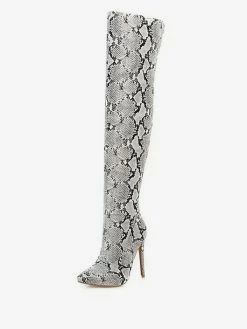 Over The Knee Boots Womens Snake Print Pointed Toe Stiletto Heel Thigh High Boots