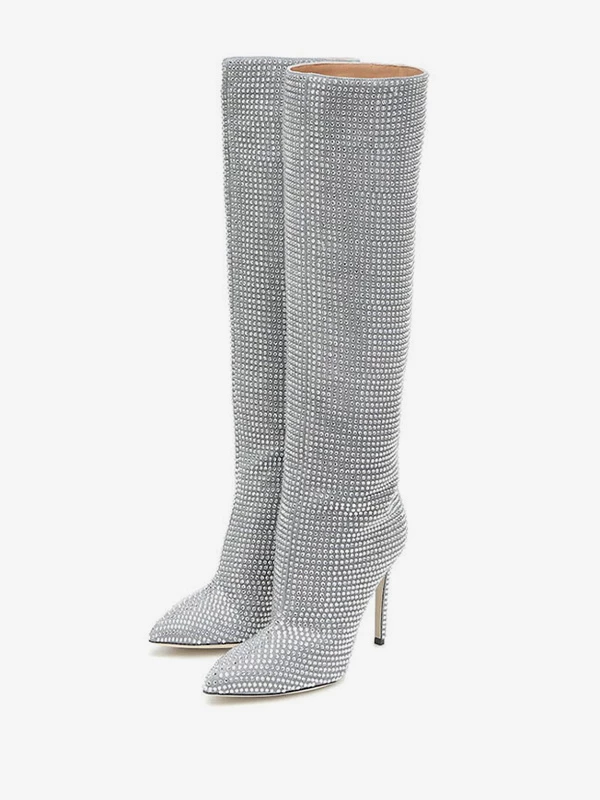 High Heel Wide Calf Boots Women Rhinestones Pointed Toe Stiletto Knee High Boots Sexy Party Shoes 3 High Heel Wide Calf Boots Women Rhinestones Pointed Toe Stiletto Knee High Boots Sexy Party Shoes - Image 3