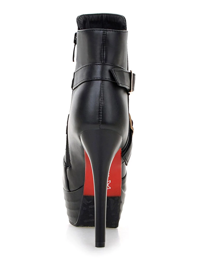 Black Ankle Boots High Heel Platform Booties Women's Buckle Zipper Stiletto Short Boots 7 Black Ankle Boots High Heel Platform Booties Women's Buckle Zipper Stiletto Short Boots - Image 7