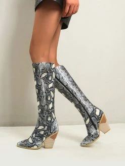 Women's Western Boots Snakeskin Knee-High Boots Block Heel Pink Cowgirl Boots -winter shoes Sales 2023 c73aa141 f2b5 4029 8502 b82294b4c21a