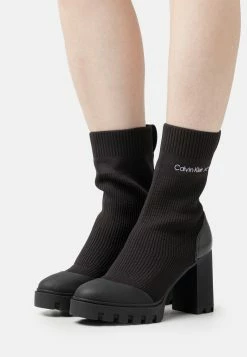 Calvin Klein Jeans Platform Knit Sock- Platform Ankle Boots - Triple Black