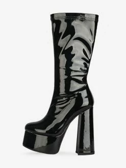 Women's Platform Chunky Heel Mid Calf Boots Patent Bright Leather High Heel Boots -winter shoes Sales 2023 c9279147 f7e5 4eb3 94da 181ad7d48ce7