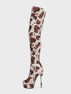 Women's Animal Print Platform Thigh High Heel Boots