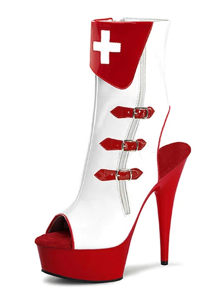 Black Sexy Boots Women Peep Toe Buckle Detail Slingbacks High Heel Booties Nurse Cosplay Booties 2 Black Sexy Boots Women Peep Toe Buckle Detail Slingbacks High Heel Booties Nurse Cosplay Booties - Image 2