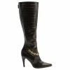 Celine Céline Brown Croc Embossed Leather Boots With Gold Chain