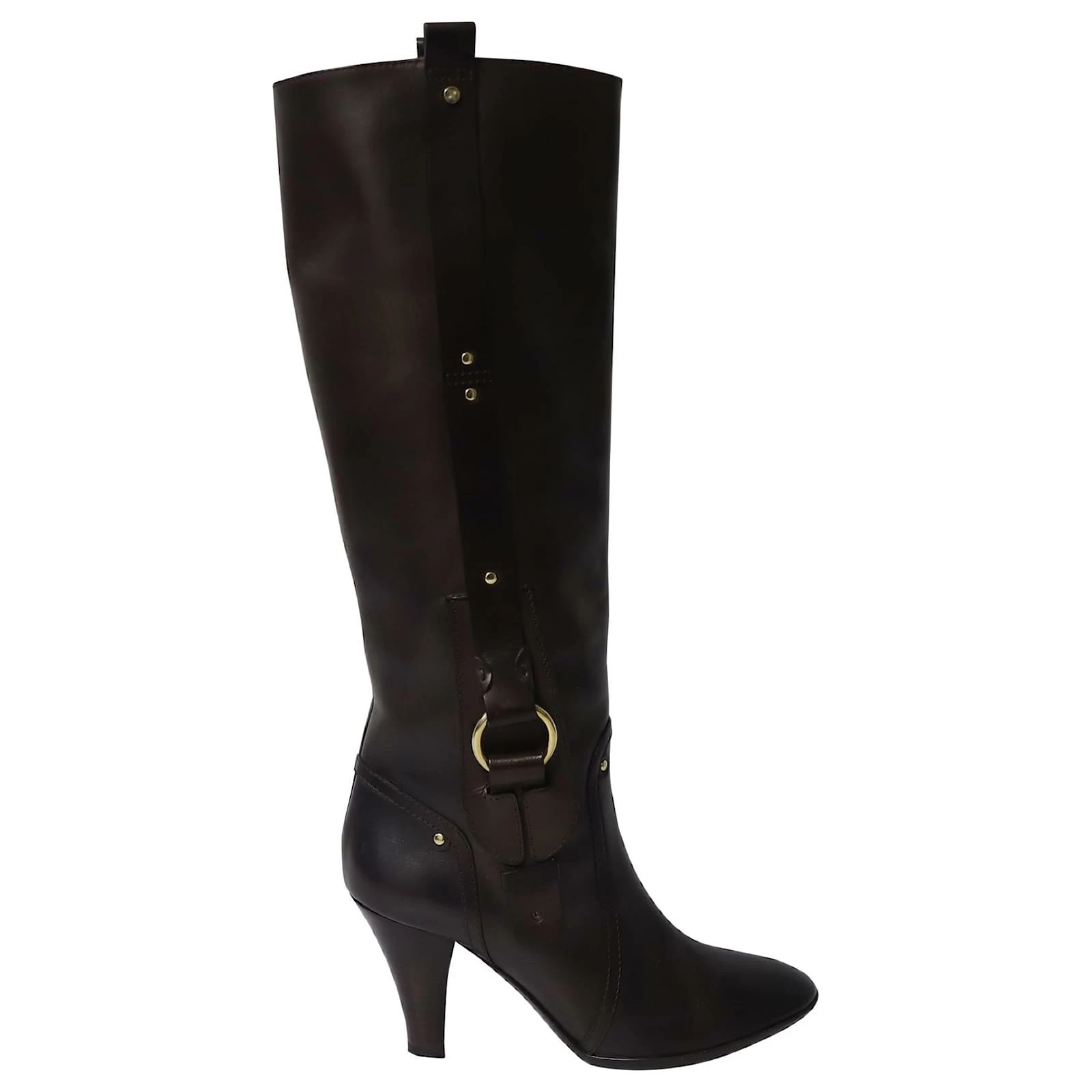 Céline Celine High Heeled Boots With Buckle In Brown Calfskin Leather 1 Céline Celine High Heeled Boots With Buckle In Brown Calfskin Leather