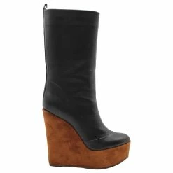 Céline Celine Wedge Boots In Black Leather