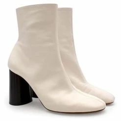 Celine Céline White Leather Circle Ankle Boots