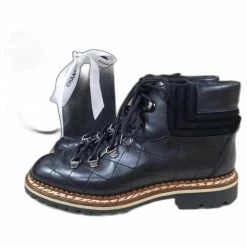 Chanel Black Leather Lace Up Boots