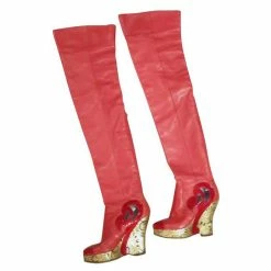 Chanel Paris Moscow Red Leather Over Knee Wadge Boots Sz. 37,5