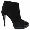 Chanel Patent Leather Cap Toe Platform Ankle Boots In Black Suede