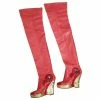 Chanel Red Paris Moscow Leather Over Knee Wadge Boots Dark Red