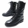 CHANEL SHOES COMBAT LACE-UP ANKLE BOOTS G34953 37 BLACK LEATHER BOOTS