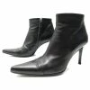 CHANEL SHOES POINTED ANKLE BOOTS WITH HEELS 10b 40 BLACK LEATHER + BOOTS BOX