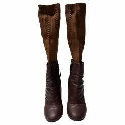Chanel Sock Ankle Boots In Burgundy Leather Dark Red