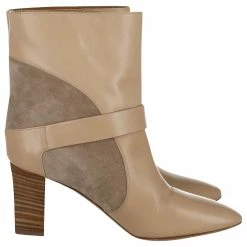 Chloé Ankle Boots In Beige Leather And Suede