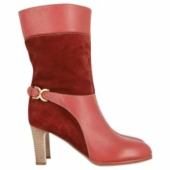 Chloé Chloe Buckled High Heel Boots In Red Leather
