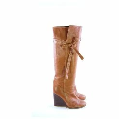 Chloé CHLOE CARAMEL LEATHER WEDGE BOOTS SIZE 40