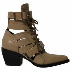 Chloé Chloe Rylee Cutout Ankle Boots In Beige Leather