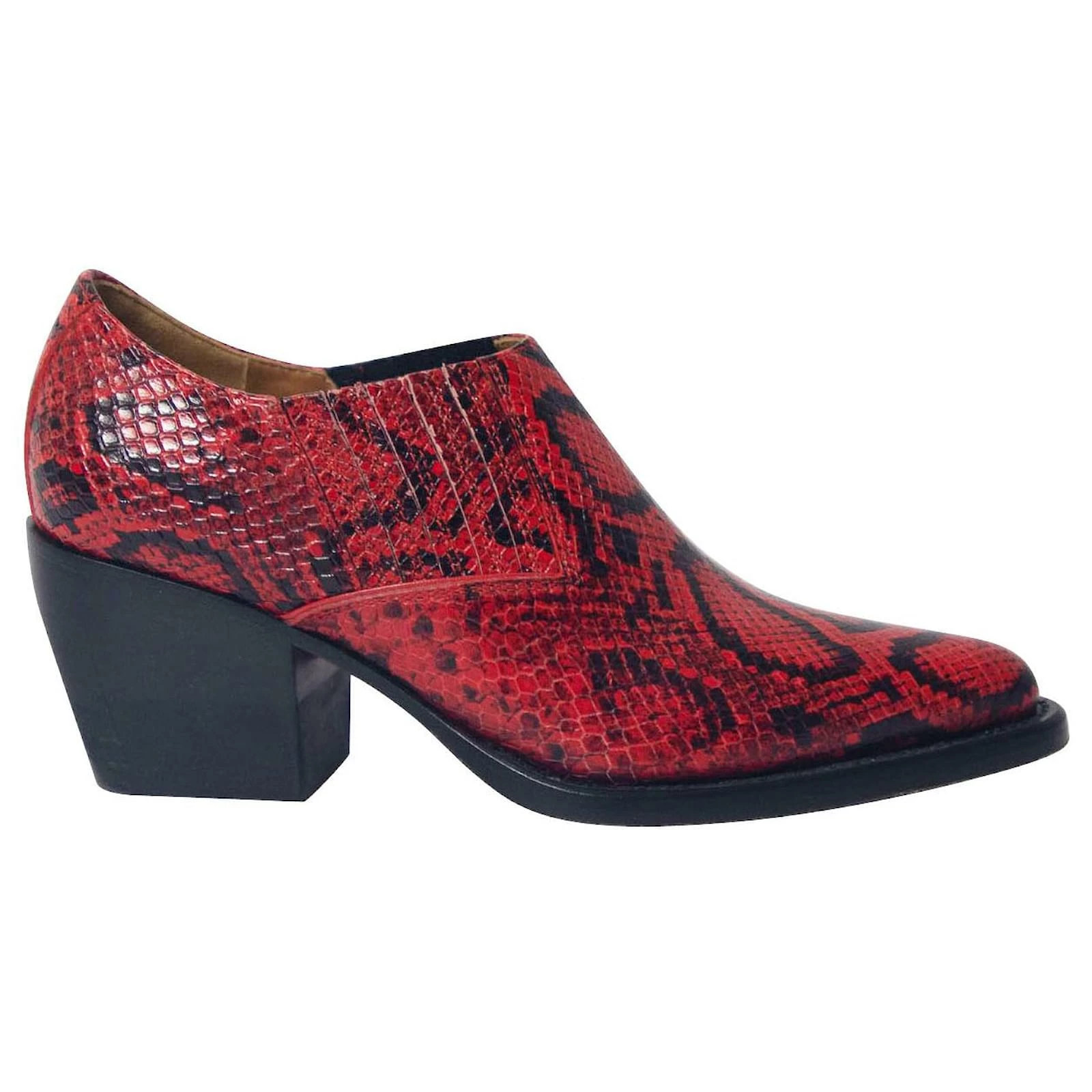 Chloé Rylee Snake-Effect Ankle Boots In Red Leather 1 Chloé Rylee Snake-Effect Ankle Boots In Red Leather