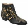 Chloé Women Susanna Short Boots In Black Leather With Gold Studs