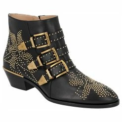 Chloé Women Susanna Short Boots In Black Leather With Gold Studs