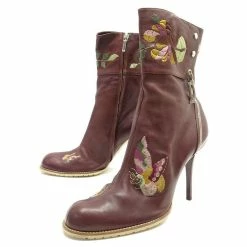 CHRISTIAN DIOR SHOES EMBROIDERED ANKLE BOOTS 40 JOHN GALLIANO LEATHER BOOTS Brown