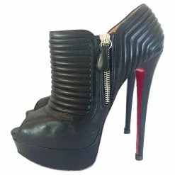 Christian Louboutin Black Leather Futura Platform Ankle Boots