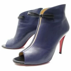 CHRISTIAN LOUBOUTIN COURSIVE ANKLE BOOTS 40 BLUE LEATHER BOOTS Navy Blue