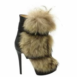 Christian Louboutin Fur Toundra Coyote Ankle Boots In Black Leather
