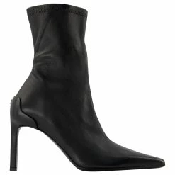 Courreges Stiletto Ankle Boots In Black Leather