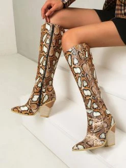 Women's Western Boots Snakeskin Knee-High Boots Block Heel Pink Cowgirl Boots -winter shoes Sales 2023 d15e4ddc b275 443f be07 b9a80d02960a