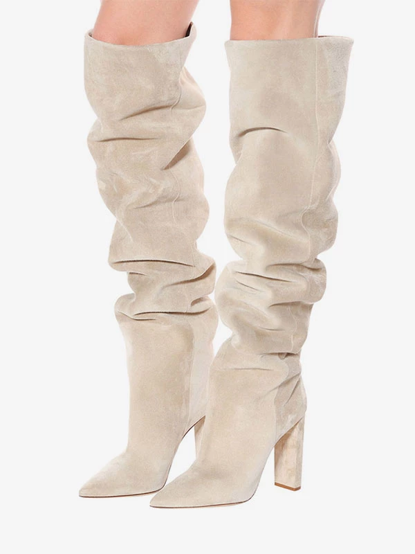 Thigh High Boots Suede Nap Pointed Toe Chunky Heel Over The Knee Boots US5-12.5 1 Thigh High Boots Suede Nap Pointed Toe Chunky Heel Over The Knee Boots US5-12.5