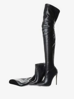 Black Thigh High Boots Womens Pointed Toe Stiletto Heel Over The Knee Boots