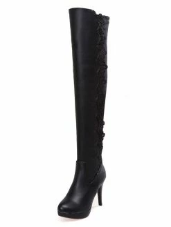 Over The Knee Boots Womens Lace-detailed Round Toe Stiletto Heel Thigh High Boots -winter shoes Sales 2023 d8e7322f fcc4 4170 a82c 539953e5dd84