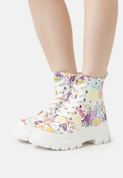 Buffalo Vegan Aspha Lace Up Hi - Platform Ankle Boots - White Graffiti