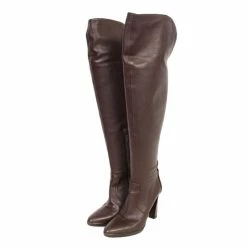 Hermès Hermes Knee Length Leather Boots Dark Brown